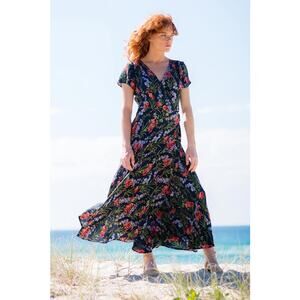 Lazybones Desiree Floral Wrap Maxi Dress Blue Boho Cottagecore Women’s XXL